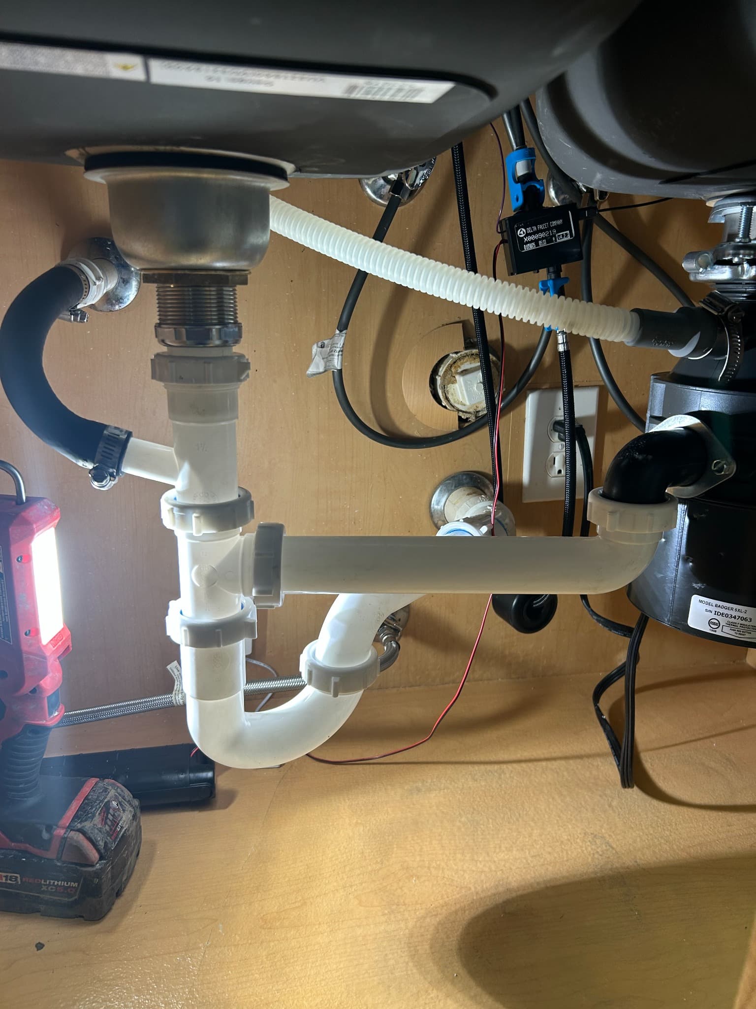 Kitchen sink drain and disposal plumbing